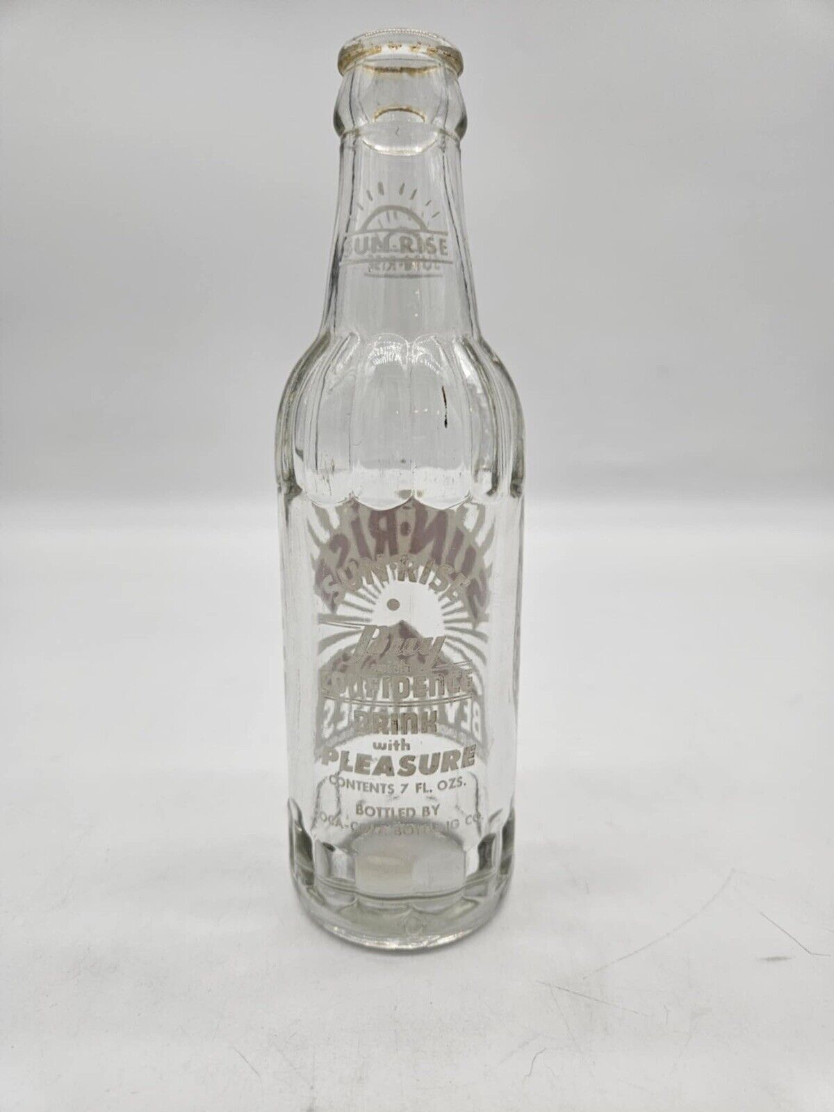 Sunrise Red & White Label ACL Soda Bottle 7oz  Squat