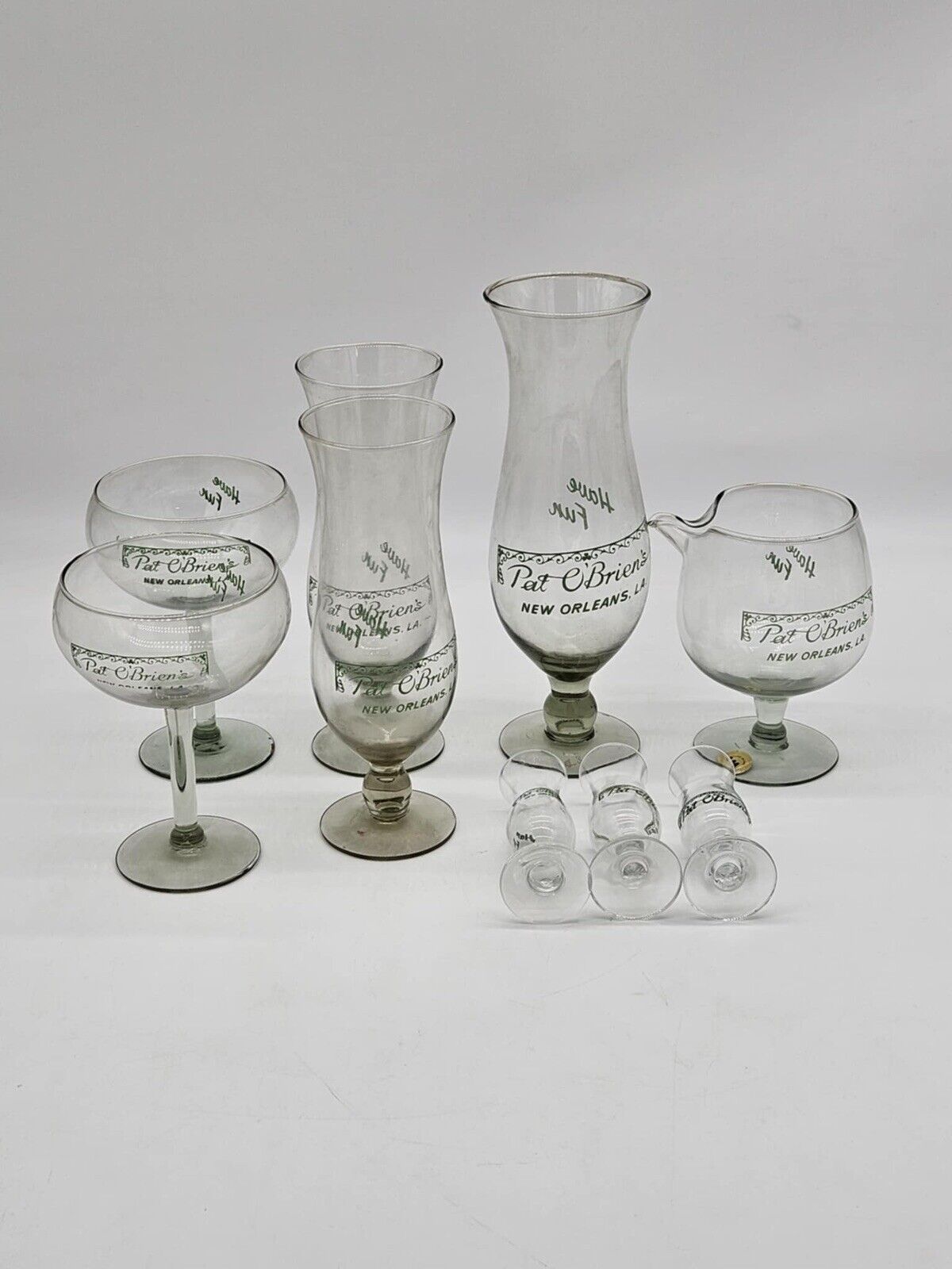 9 Vintage Pat O'Briens Hurricane, Shot, Brandy, Beer, Champagne Barware Set