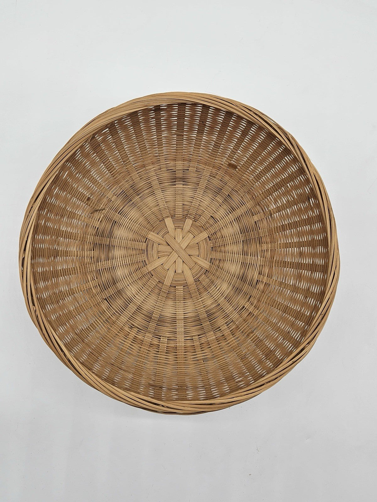Vintage Dark Hand-Woven Wicker Rattan 11-1/2” Round Sewing Basket with Lid