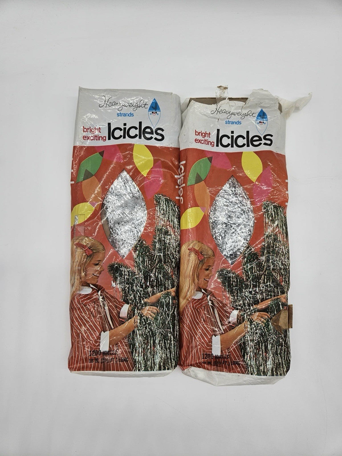 2 Pk 1200 Strands Old Real Metal Foil Antique Christmas Silver Rain Tree Tinsel