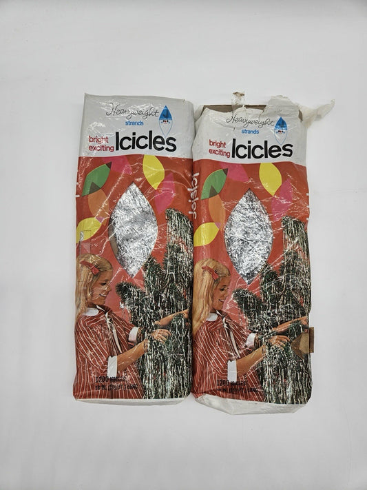 2 Pk 1200 Strands Old Real Metal Foil Antique Christmas Silver Rain Tree Tinsel