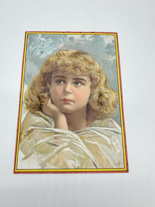 Vintage Grand Stoves Blond Curly Hair Girl Looking Off  Vict Antique Card c1880s