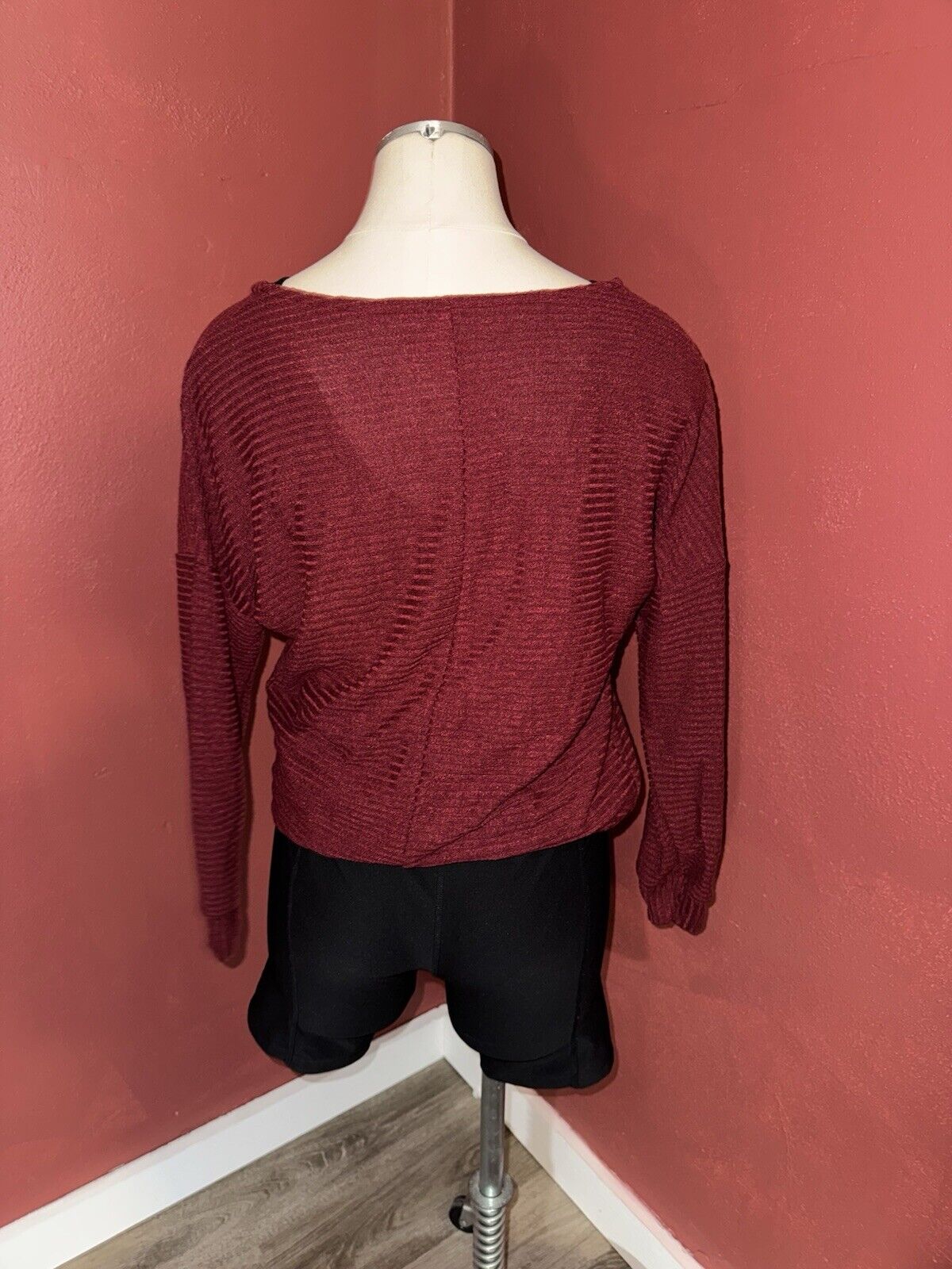 SHEIN LUNE Burgundy Batwing Sleeve Ribbed Knit ~ Sz M