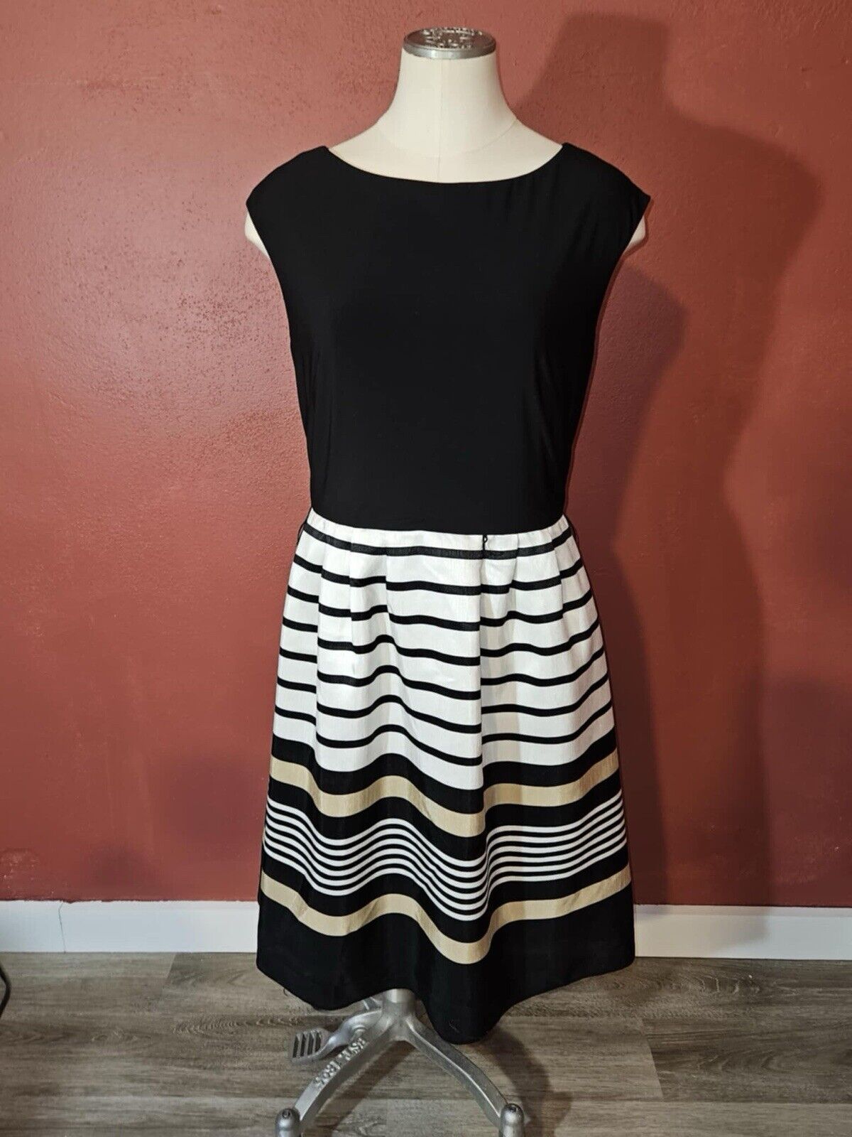 Collection Dressbarn Womens Black White Sleeveless Fit & Flare Dress Size 12