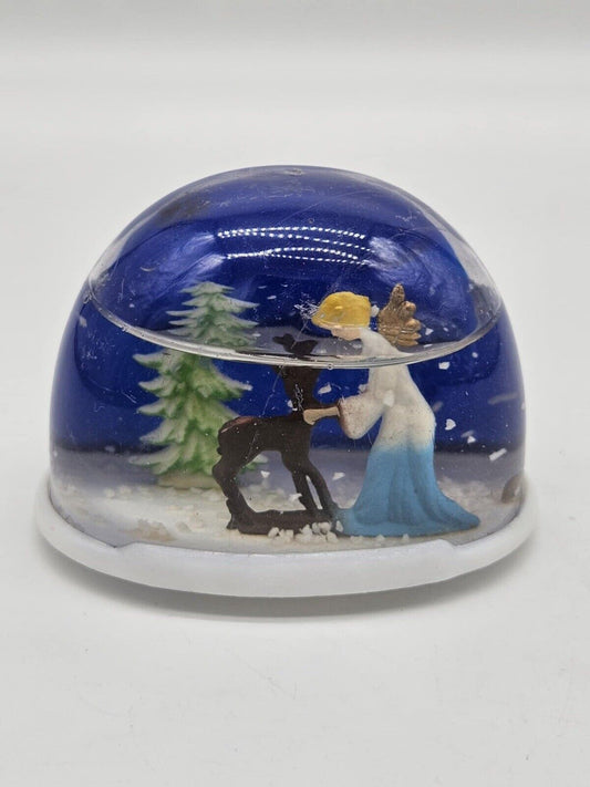 1960s Vintage Christmas Snow Globe with Blond Headed Angel and Deer