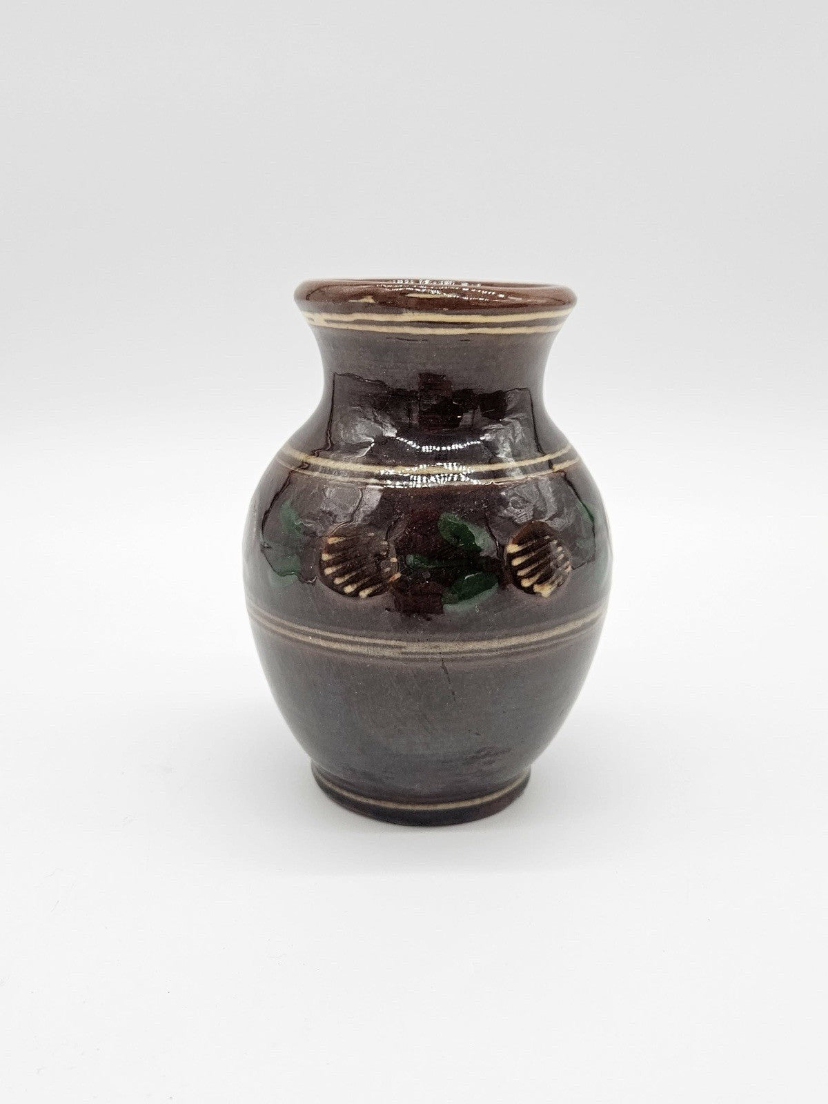 Vintage Polish Pottery Brown Glazed Vase Folk Art Ceramic