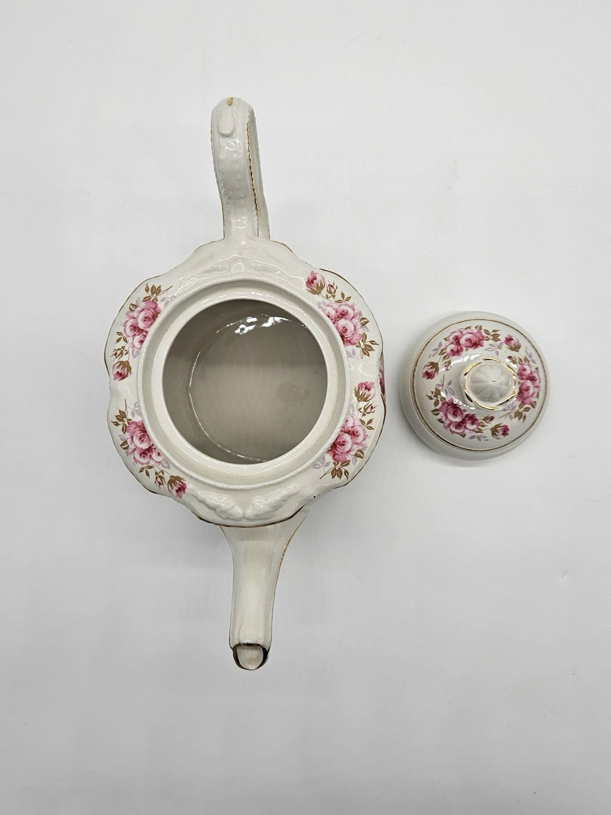 Vintage Crown Dorset Staffordshire England 6-Cup Teapot Pink Roses Gold Trim