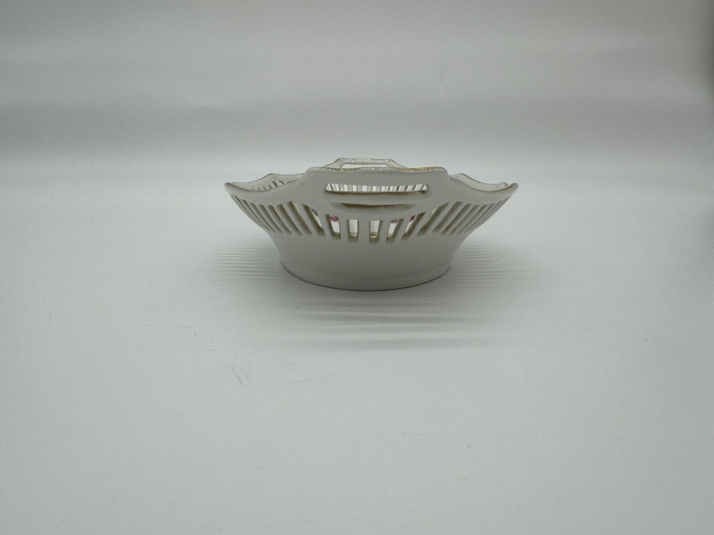 Reticulated German Porcelain Dish White With Gold Trim & Handles Stamped