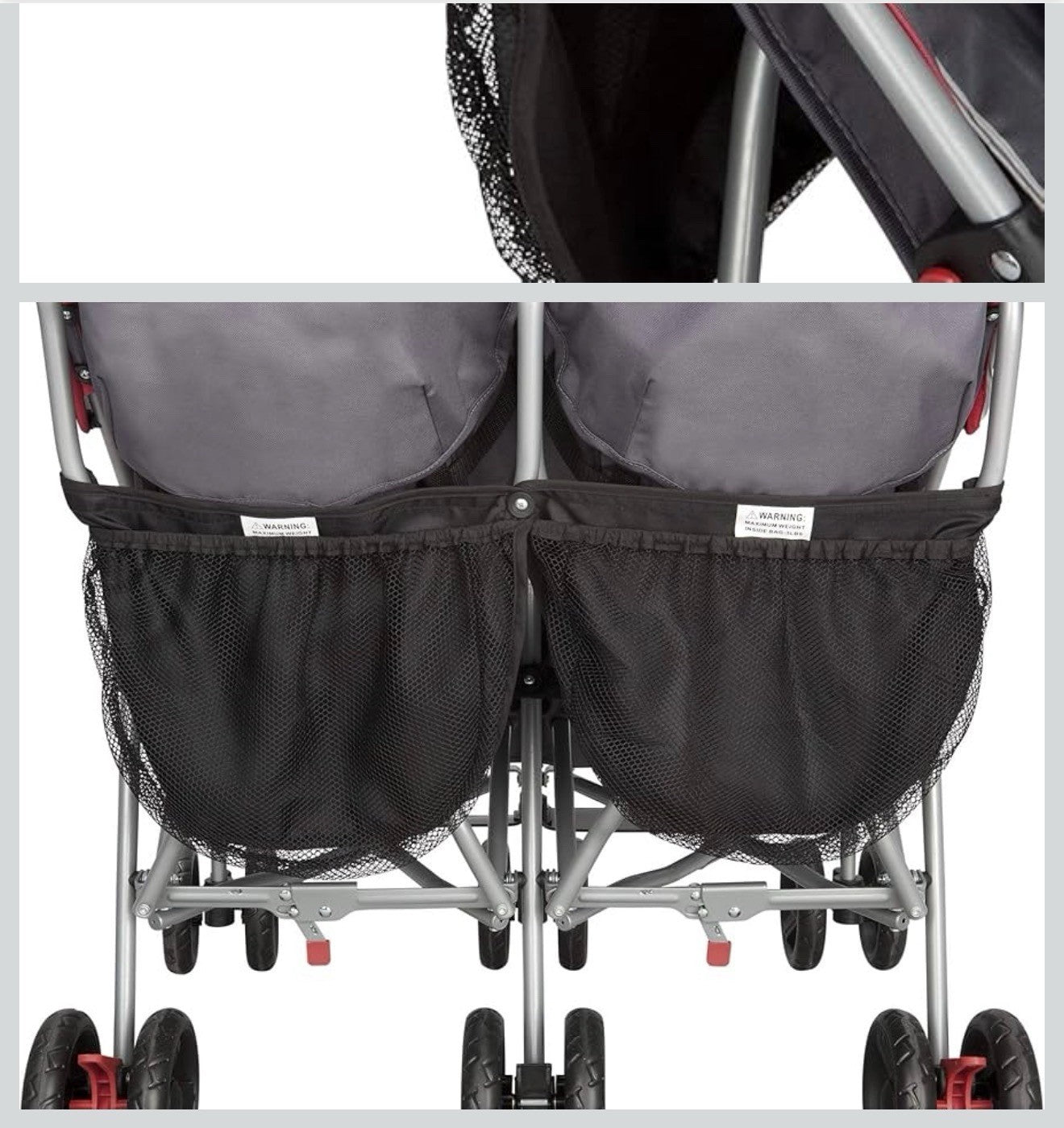 Grey Delta Children LX Side by Side Stroller - with Recline, Storage & Compact