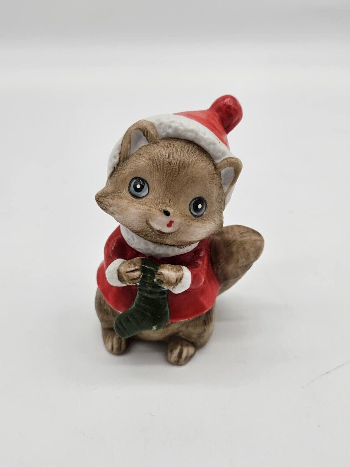 Vintage Brown Boy Chipmunks in Santa Suit Holding Green Christmas Stock