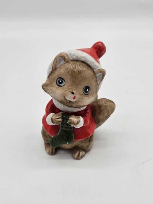 Vintage Brown Boy Chipmunks in Santa Suit Holding Green Christmas Stock