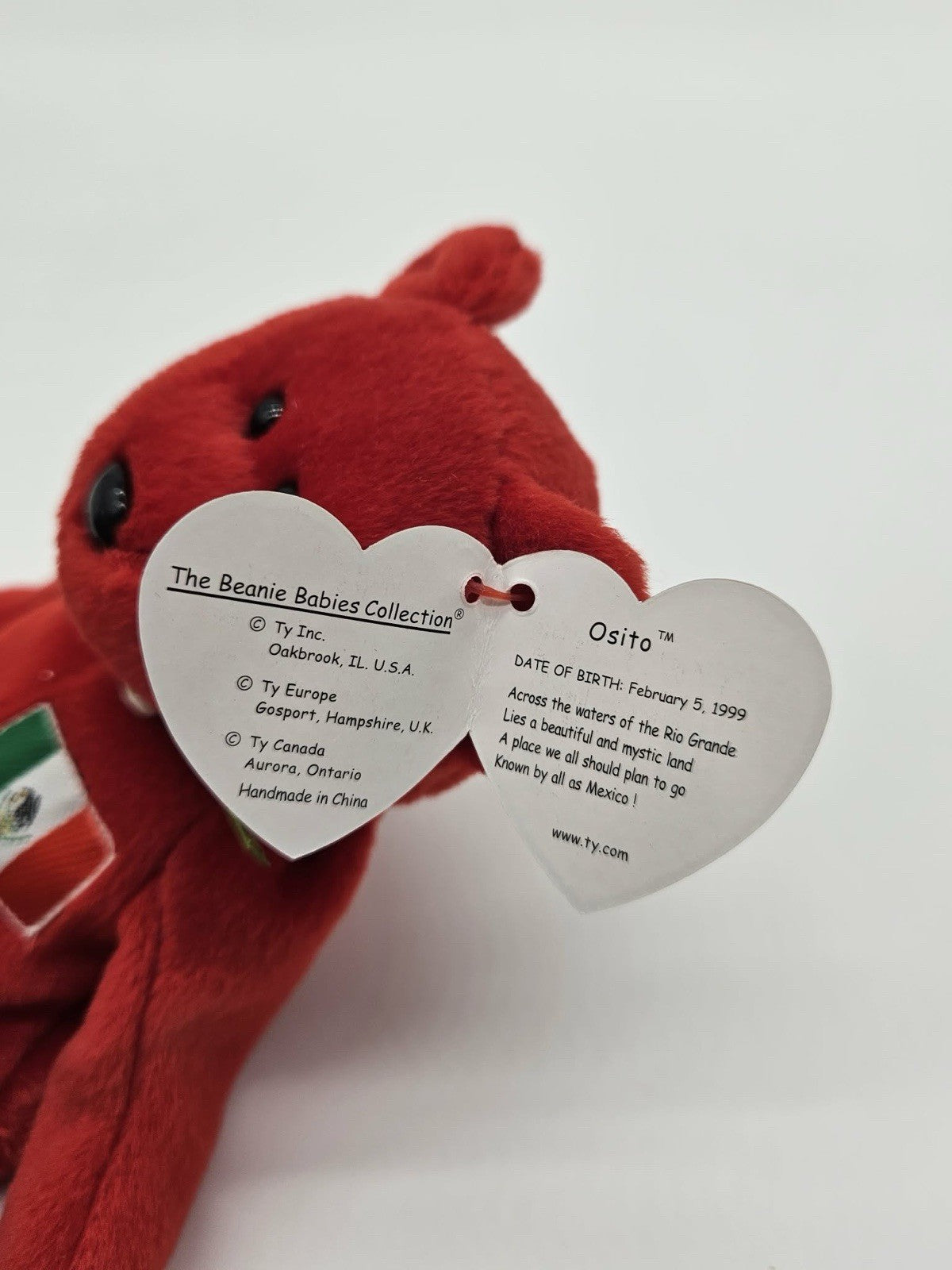 Ty Beanie Baby Osito Bear 1999 Mexico Flag MWMT Red Plush Retired w/ Tag