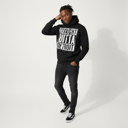Straight Outta Detroit Hoodie Black Gildan Heavy Blend Pullover