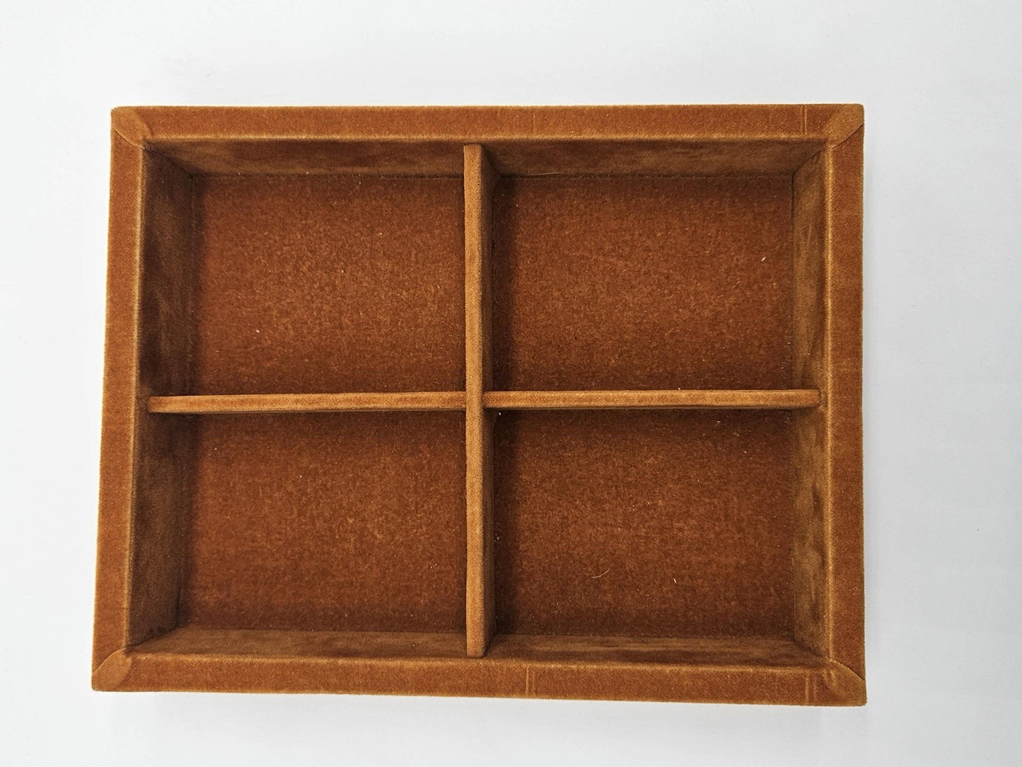 Vintage Brown Velvet Jewelry Organizer Tray with Divided Compartments