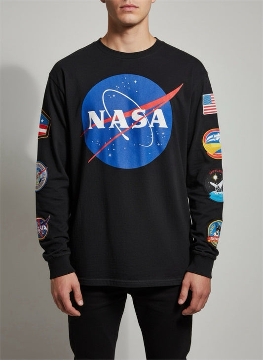 NASA Logo Long Sleeve Graphic T-Shirt Mission Patches Black Men’s L
