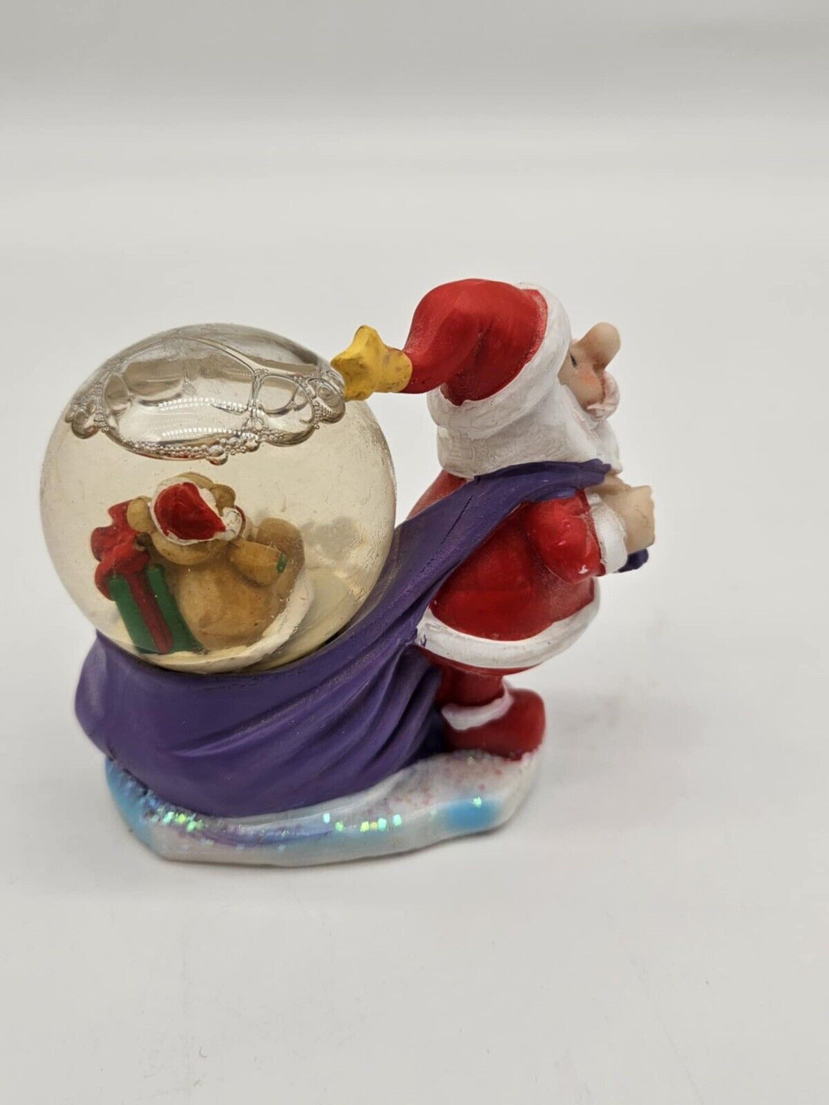 RARE VINTAGE CHRISTMAS Santa Claus Small Snow Globe 3" Teddy Bear in Globe