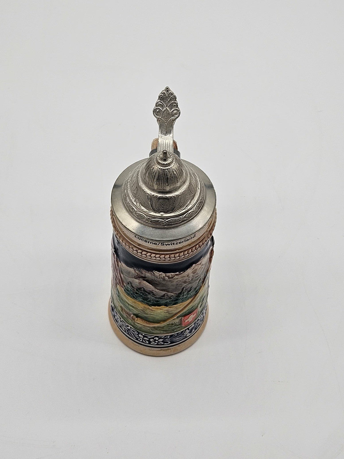 Vintage Lucerne Switzerland Lidded Beer Stein Alpine Scene