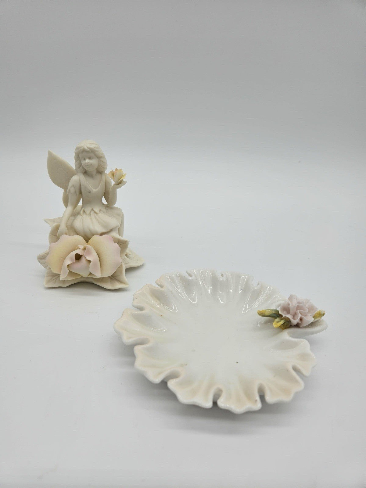 Vintage 1950's Japan Bone China Trinket Dish w/ Matching Musical Fairy