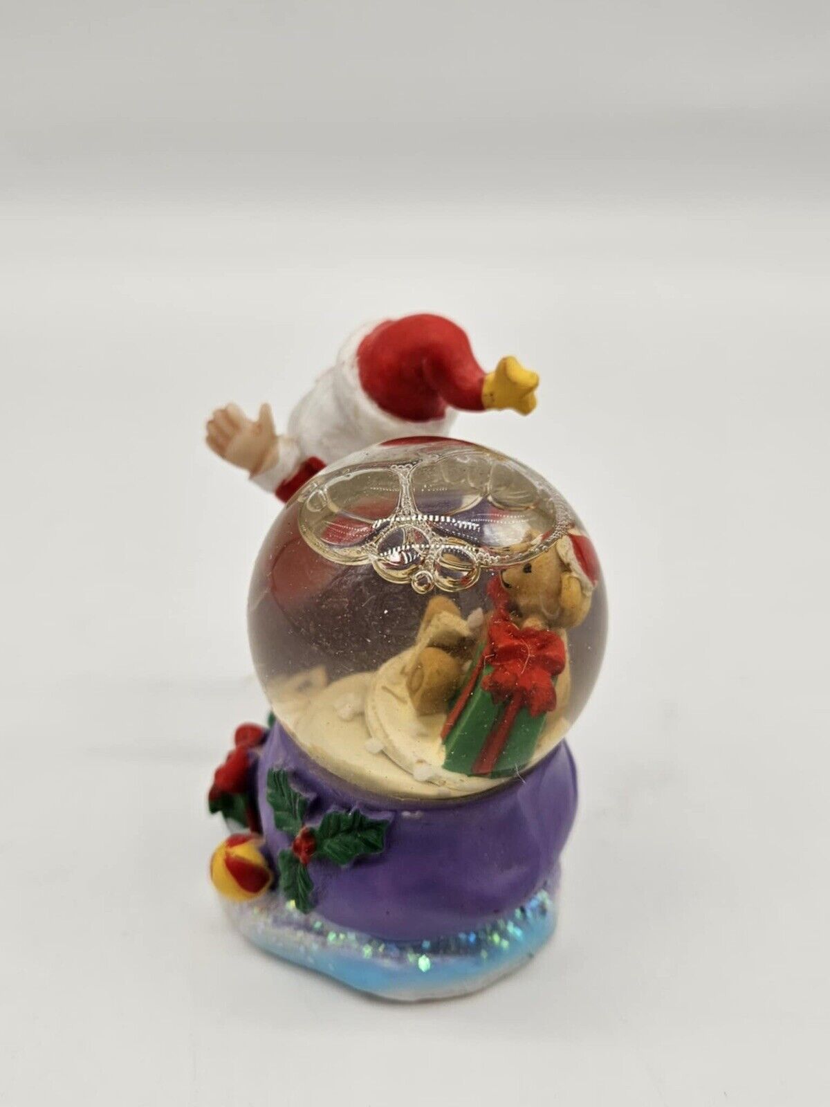 RARE VINTAGE CHRISTMAS Santa Claus Small Snow Globe 3" Teddy Bear in Globe