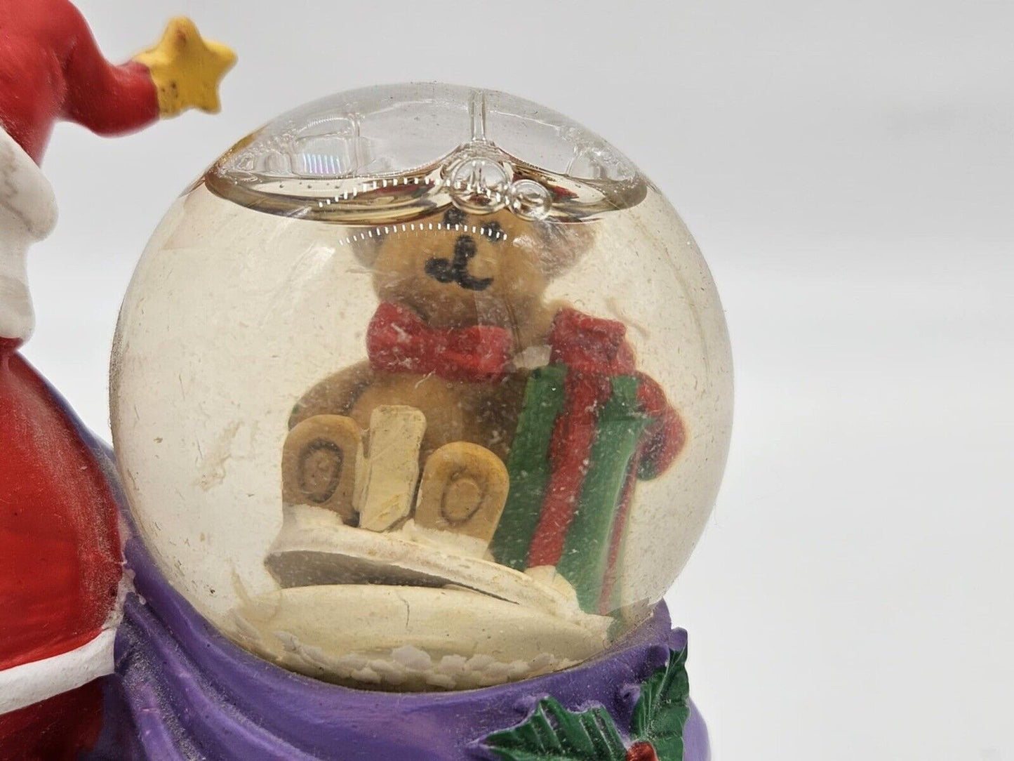 RARE VINTAGE CHRISTMAS Santa Claus Small Snow Globe 3" Teddy Bear in Globe