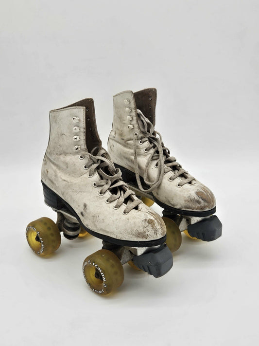 Vintage Sure-Grip Roller Skates White Leather Speed Skates USA Pair