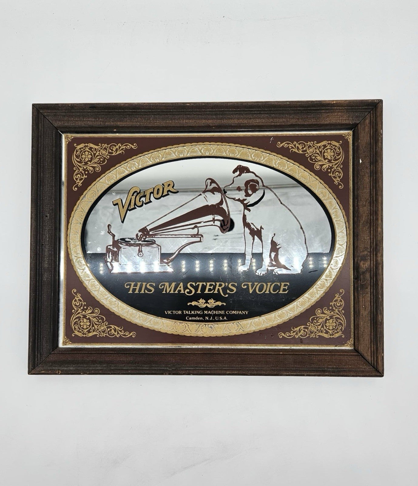 Vintage Victor Talking Machine Company Mirror Art Wall Hanging 23" X 29"