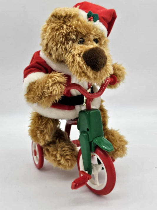 Musical Santa Bear On Bike 12 Songs Rides Tricycle Vtg 1997 AVON