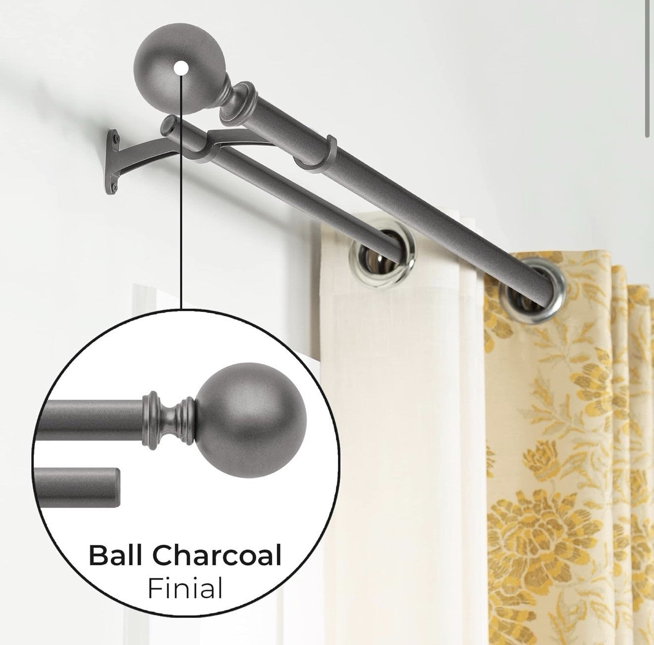 Deco Window 1 Pc 36”-66” Extendable Double Curtain Rod with Bracket