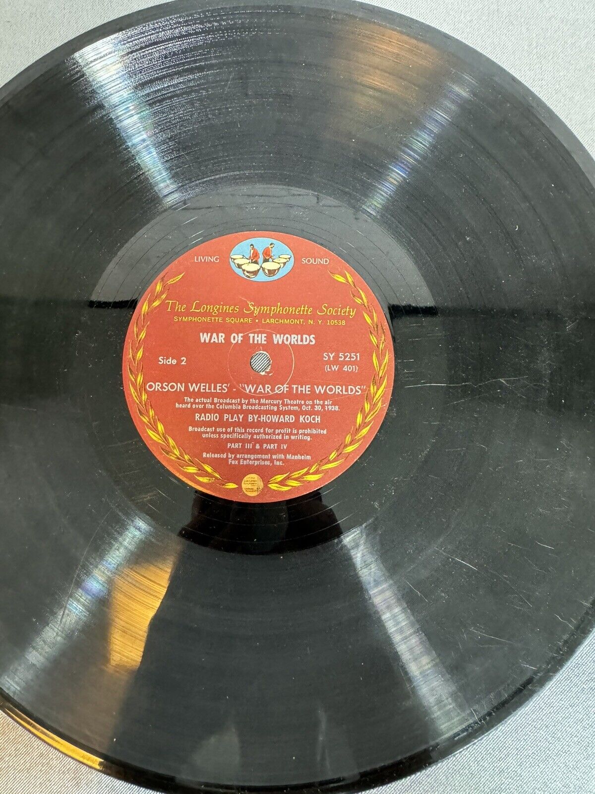 Orson Welles War of the Worlds Broadcast by The Mercury Theatre Vinyl LP SY 5251