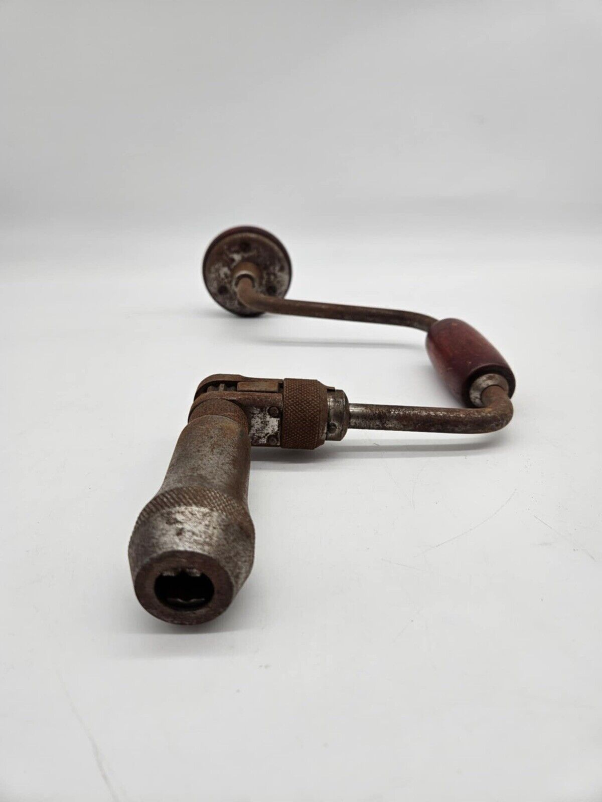 Vintage Carpenter Hand Drill 12-1/2" Antique Wooden Handle Ratchet Brace Tool