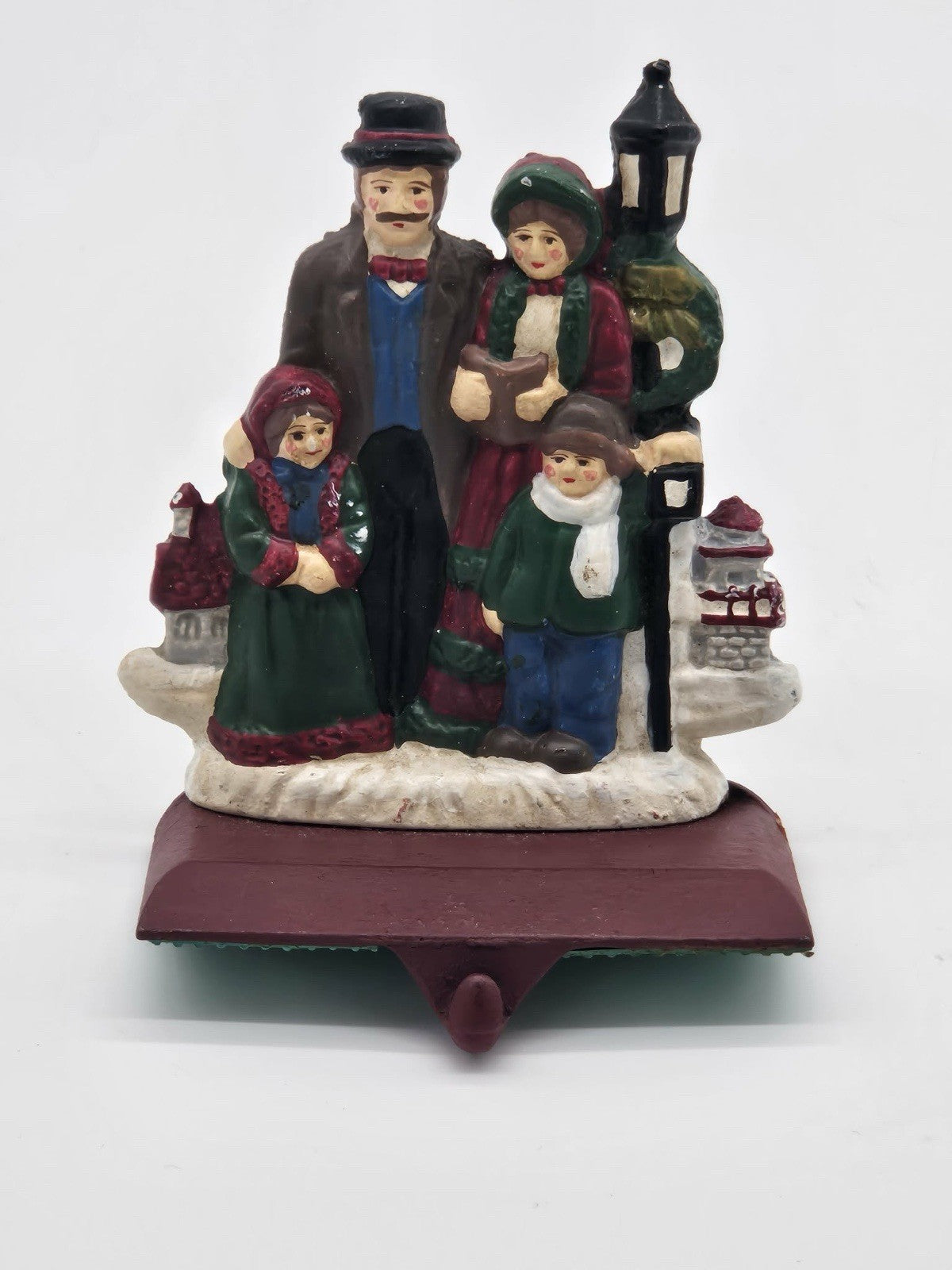 Vintage Christmas Carolers Stocking Holder Mantle Hook Cast Resin