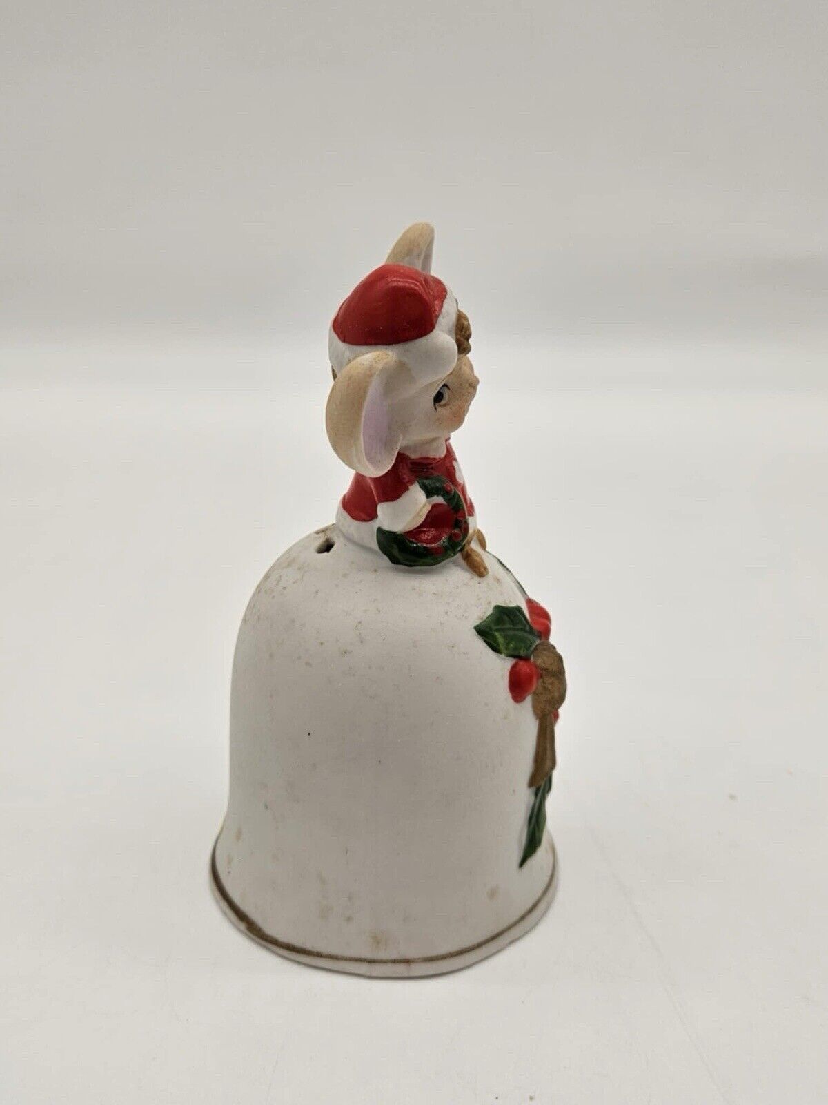 Vintage Christmas Mouse holding candy cane ceramic Bell 4.5"H  (#2)
