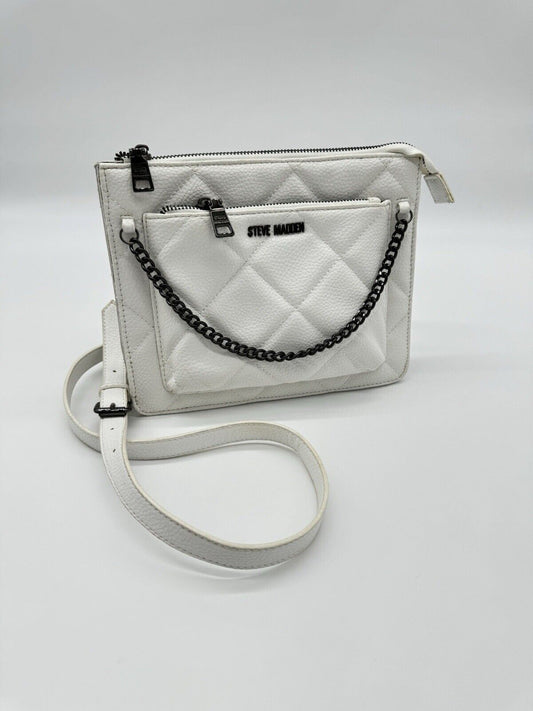 Steve Madden Bbrynn Crossbody Bag White Quilted Chain Bag Adjustable Strap Purse