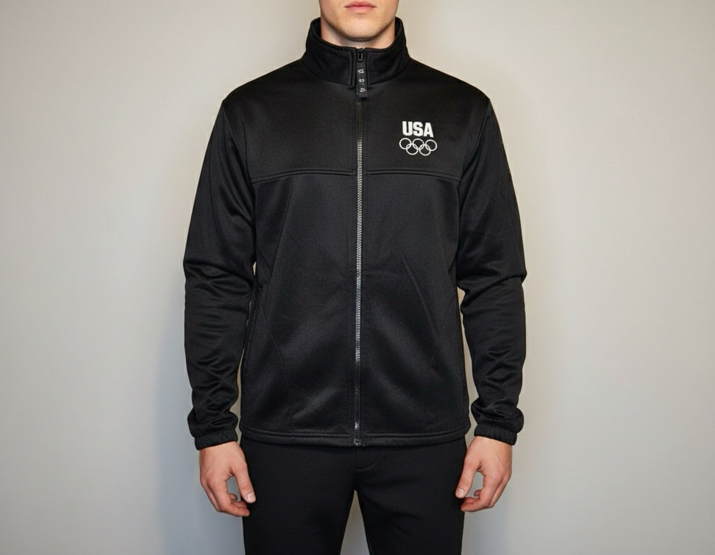 USA Olympic Team Black Zip Jacket Made in USA Size M