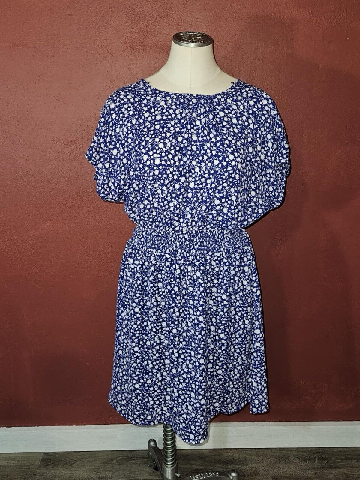 Sienna Sky Medium Womens Dress Blue Floral Short Sleeve Lined Mini