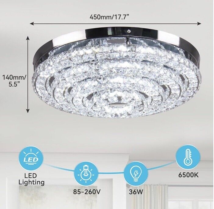 NIB 17.7" K9 Crystal Chandeliers LED Modern Chandelier 4 Round Stainless Steel