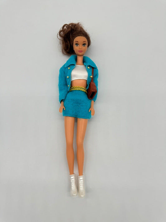 Barbie Fashion Avenue Turquoise Suit Gold Belt & Bag 1995 Mattel w/ XTRAS