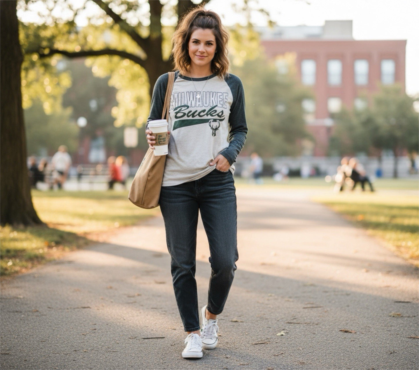 Milwaukee Bucks Raglan Long Sleeve Shirt Womens Sz L