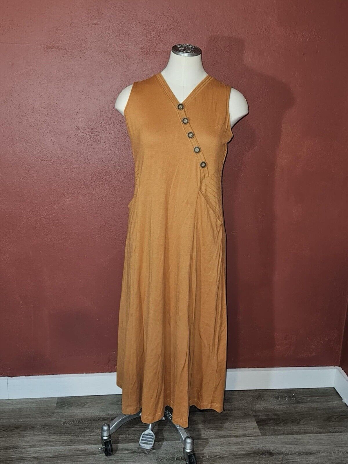 Soft Surrounding Rust Maxi Dress Side Buttons Size Medium