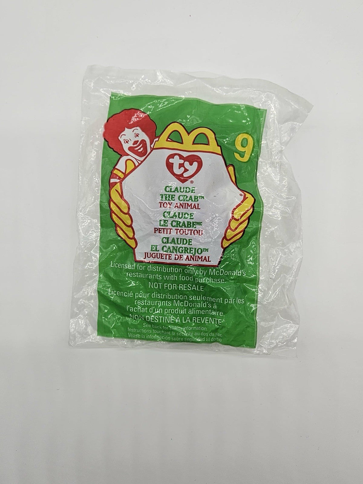 1999 McDonalds Happy Meal TY Claude The Crab Beanie Baby Plush Toy # 9  NEW