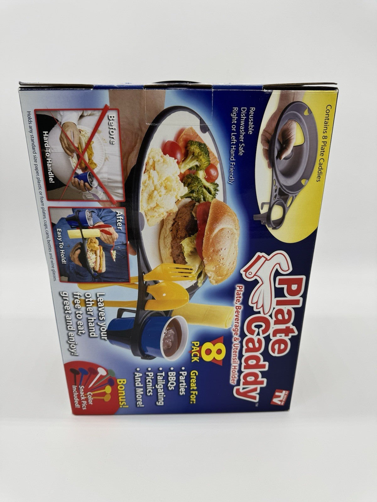 Plate Caddy As Seen on TV 8-Pack Plate Beverage Utensil Holder Color Snack Pics