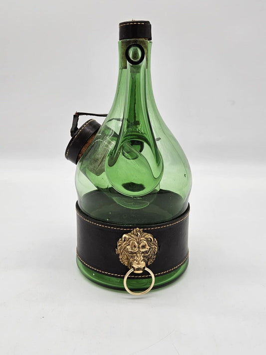 VINTAGE 1970’S ITALIAN GREEN GLASS WINE DECANTER LION'S HEAD ICE CHAMBER & CORK