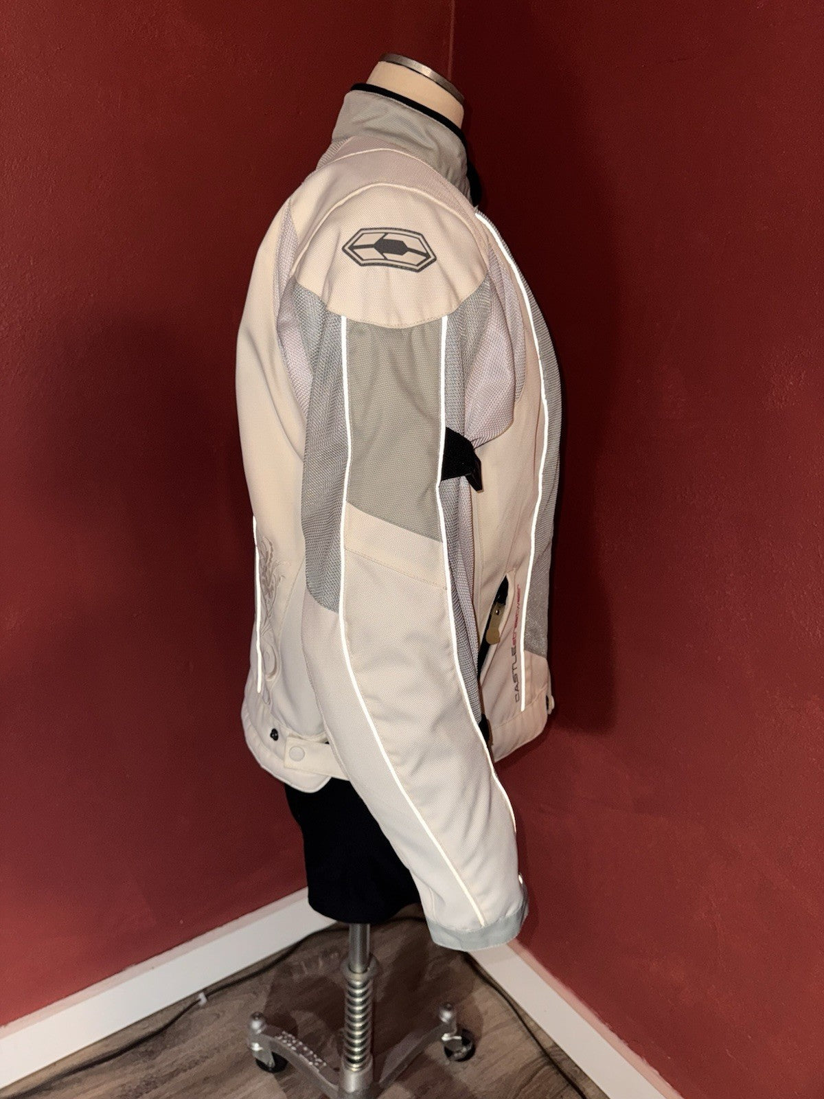 Castle Streetwear Women's Padded Motorcycle Jacket Textile Grey/White Size 12