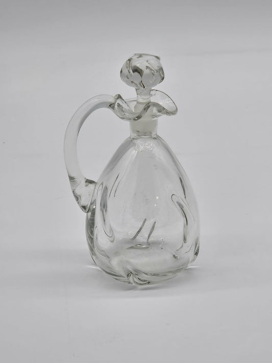 Vintage Mid Century Hand Blown Crystal Crimp Top Handled Cruet