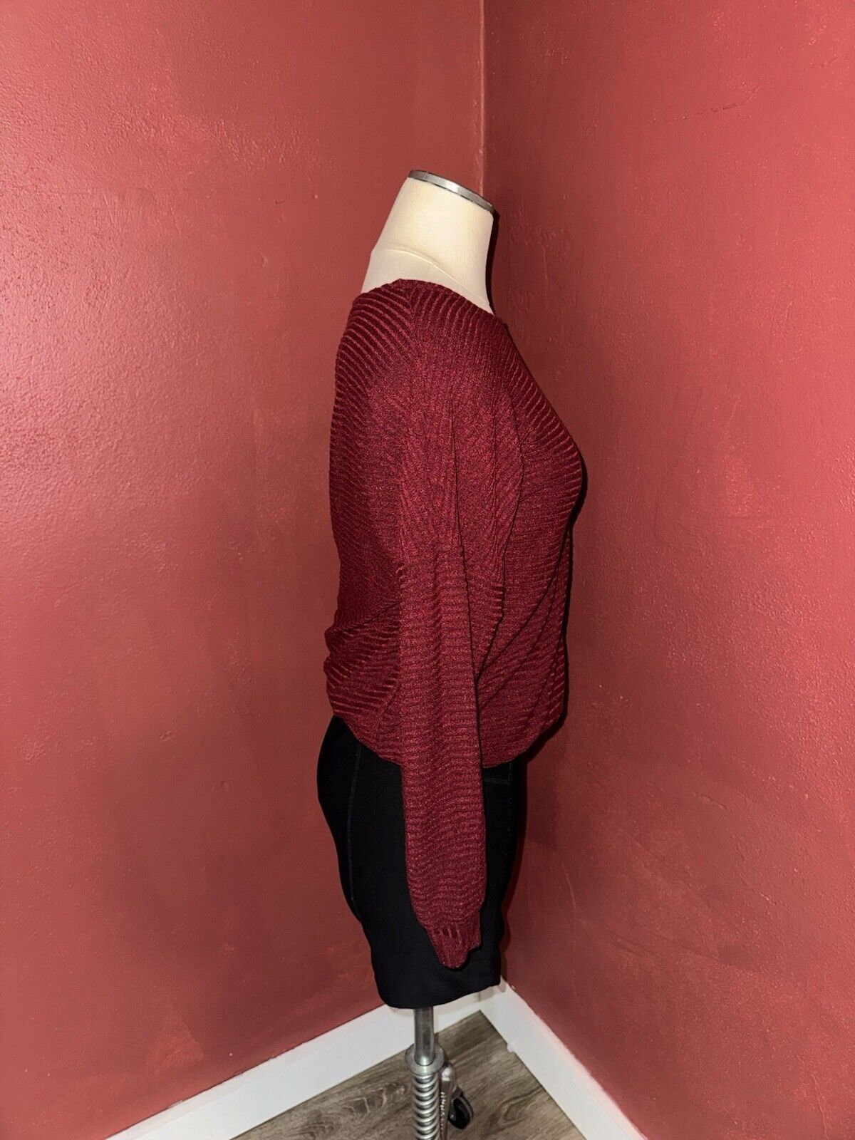 SHEIN LUNE Burgundy Batwing Sleeve Ribbed Knit ~ Sz M
