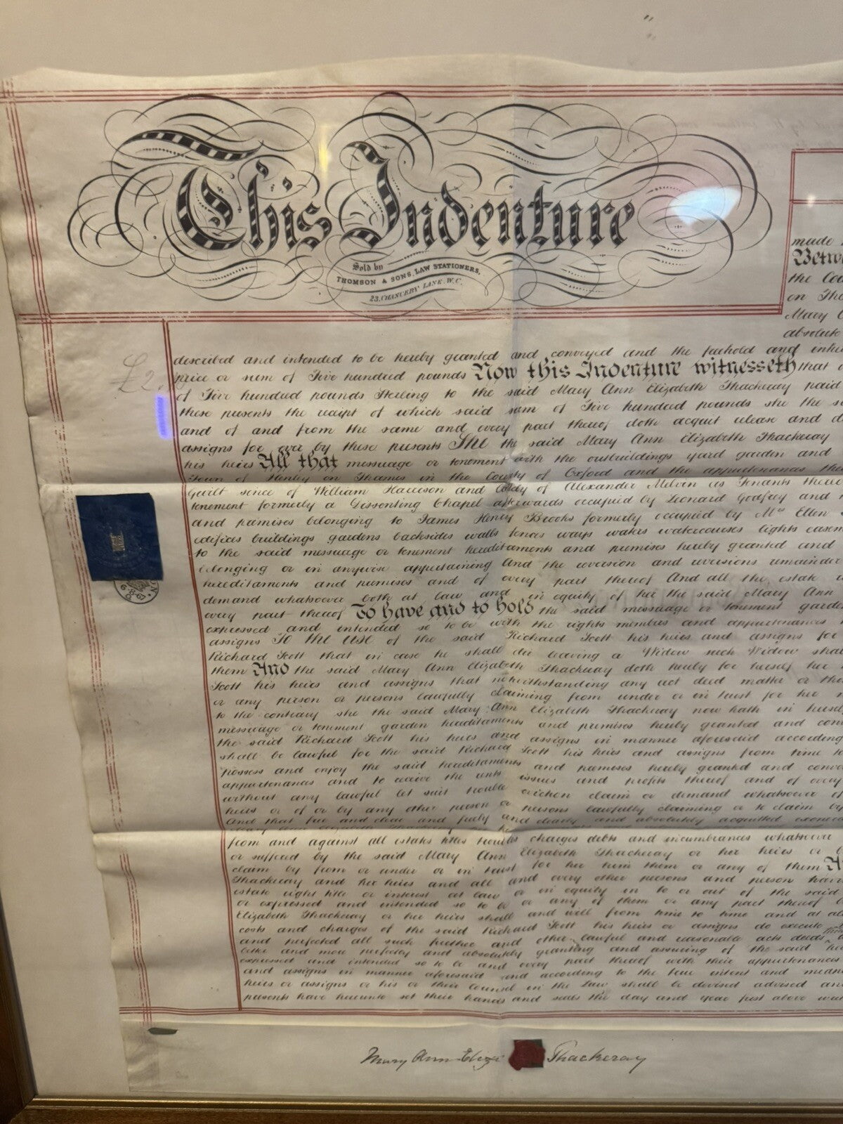 Antique Framed Indenture Document - Handwritten 19th Century Legal Indenture