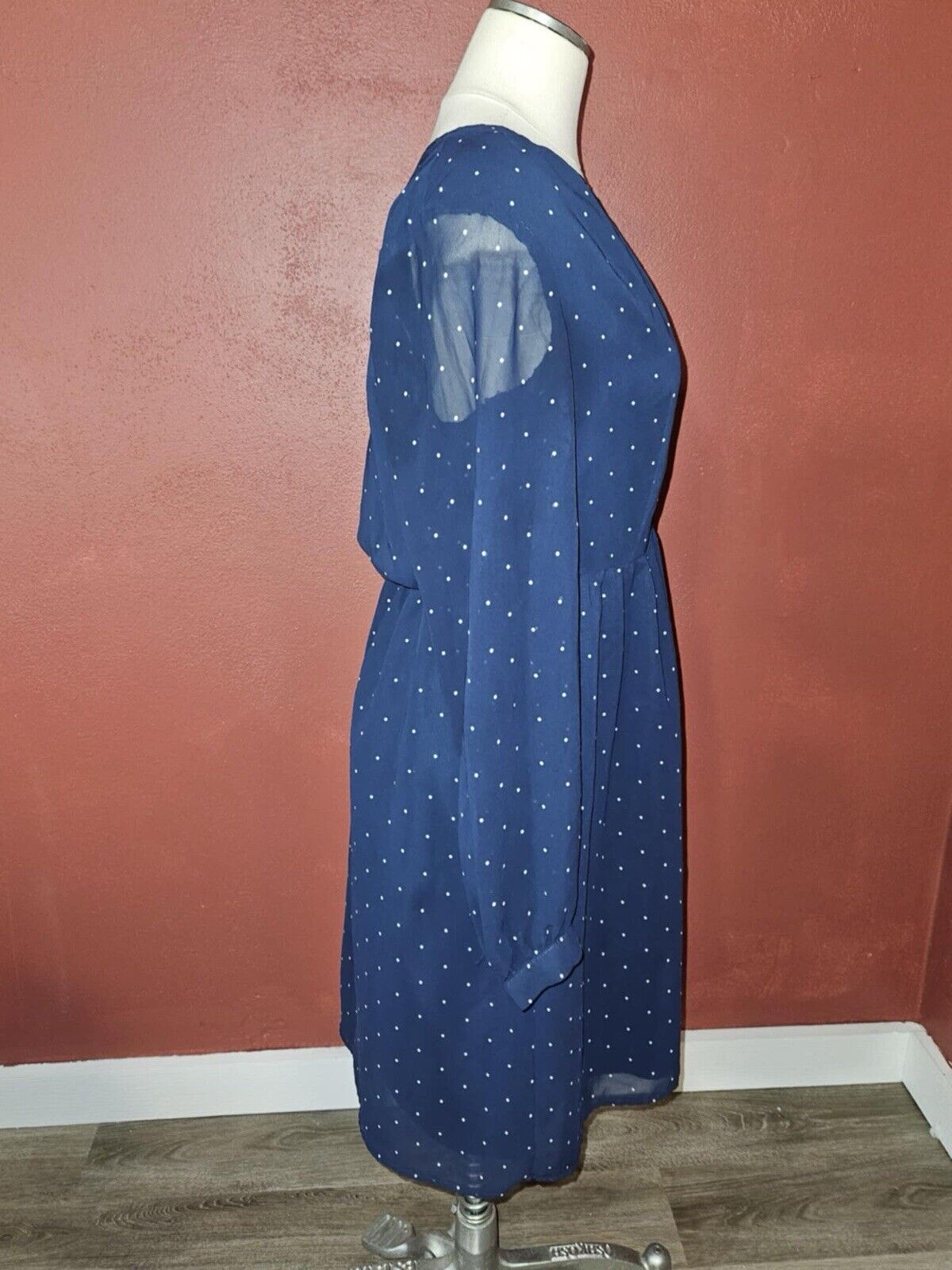 Long Sleeve Navy Blue Polka Dot Dress by A New Day Size M