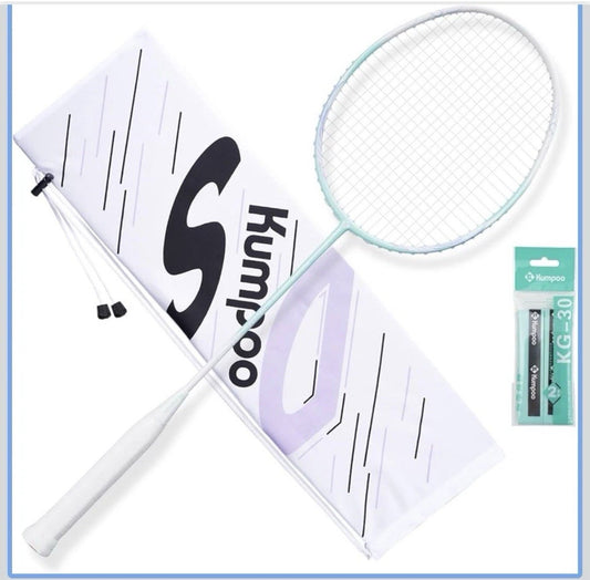 KUMPOO Badminton Racket Professional, Carbon Fiber Badminton Racket Set (white)