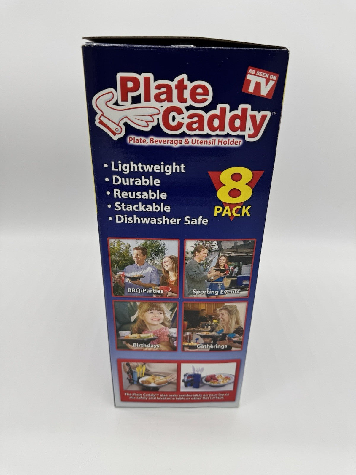 Plate Caddy As Seen on TV 8-Pack Plate Beverage Utensil Holder Color Snack Pics