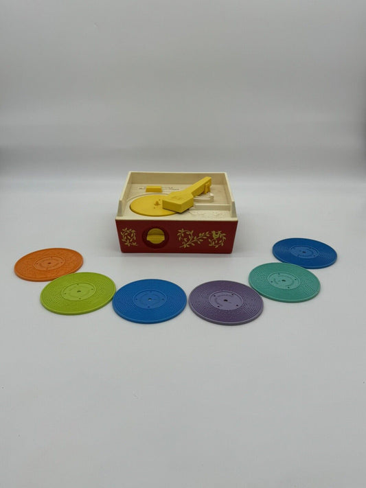 Vintage 1971 Music Box Record Player w/ 6 Records Tested and Works